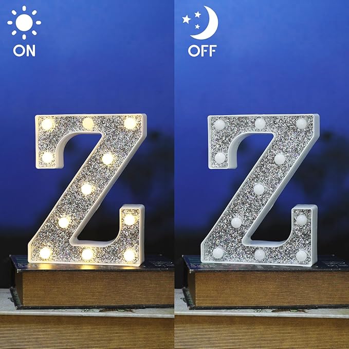 Light Up Letters, Marquee Light for Table Decorations, Glitter Signs for Prom, Events, or Engagement Party Decor, Featuring Alphabet & Number Lighted Letters, Z