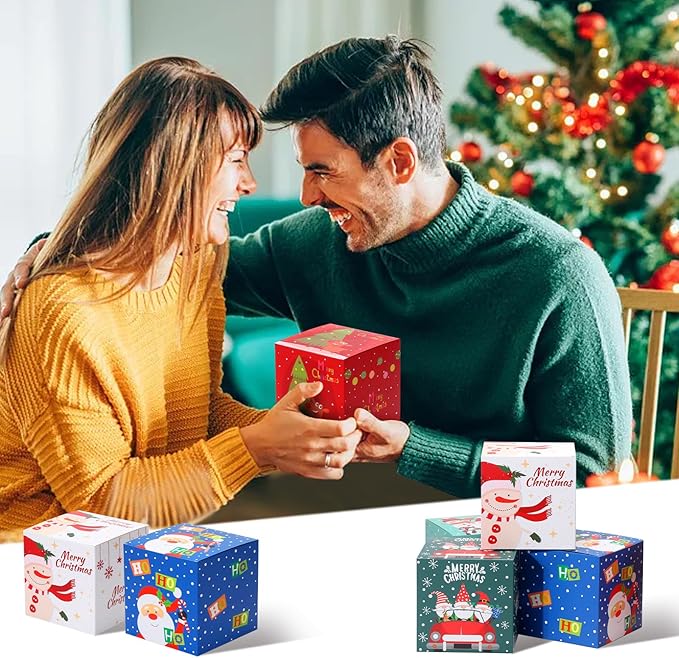 COTOPHER 20 Pcs Christmas Gift Boxes, 5" x 5" x 5" Xmas Candy Boxes for Gift Giving, Paper Treat Ornament Gift Box Decorative Christmas Goodie Box for School Home Holiday Party Favors Supplies