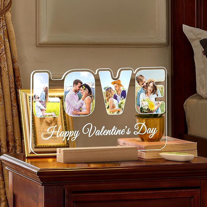 Custom Picture Frames with Photo, Personalized LOVE Photo Frame with Night Light, Customized Couples Gifts, Personalized Anniversary Valentines Gifts for Women Men Her Him Girlfriend Boyfriend