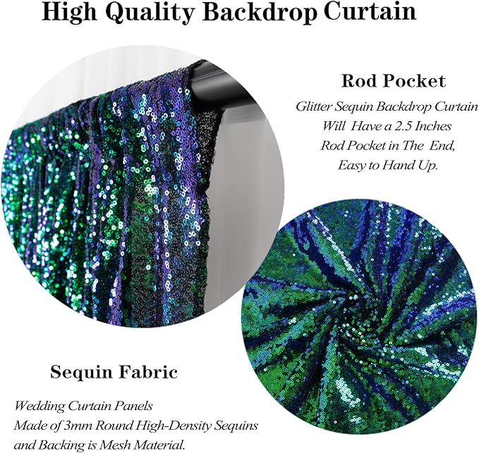 DUOBAO Sequin Backdrop Photography Background 4FTx8FT Party Curtain Colorful Green Halloween Decor Wedding Photo Backdrops Glitter Curtains Home Decor (4FTx8FT, Green to Deep Blue)