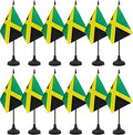 12 Pack Jamaica Desk Flag Set, Jamaican Table Office Flag, Small Miniature Desktop Flag With Black Pole and Black Base, Classroom, Offices Meeting Desk Decoration (Jamaica)