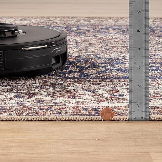 Bloom Rugs Washable Non-Slip 4' x 6' Rug - Dark Blue/Beige Traditional Medallion Area Rug for Living Room, Bedroom, Dining Room, and Kitchen - Exact Size: 4' x 6'