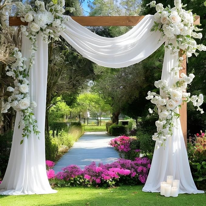 MDS Halloween Chiffon Draping Fabric - 2 Panel, 30" Wide x 40ft Long - Sheer Spooky Arbor & Canopy Drapery for Haunted House Backdrops, Party Ceilings, DIY Costumes & Themed Events - White