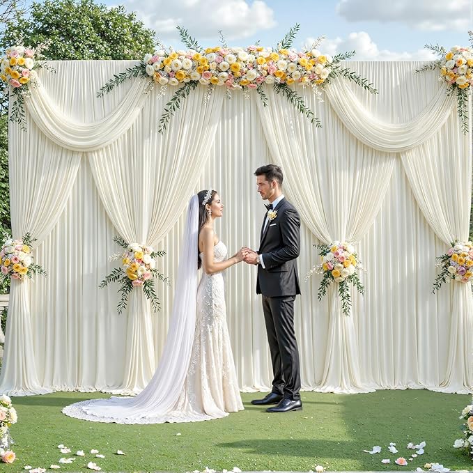 40ft x 12ft Ivory Backdrop Curtains Wrinkle Free Backdrop Curtain for Wedding Parties Ivory Fabric Backdrops Drapes Back Drop Cloth Bridal Shower Stage Curtains Wedding Decorations for Reception