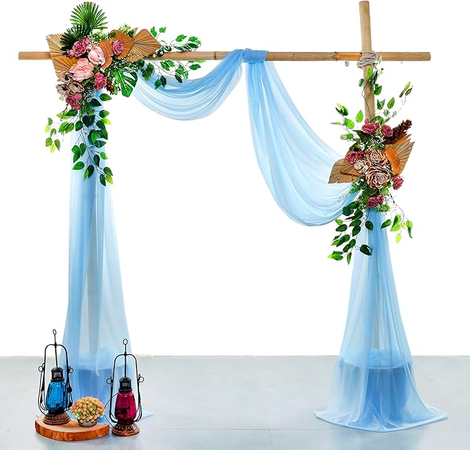 VDS Pack of 2 Panel (30 Inch X 100 Feet) Wedding Arch Draping Fabric Sheer Chiffon Fabric Drapery for Wedding Ceremony Reception Swag Backdrop Canopy Chuppah ARBO Altars Decoration (Turquoise)