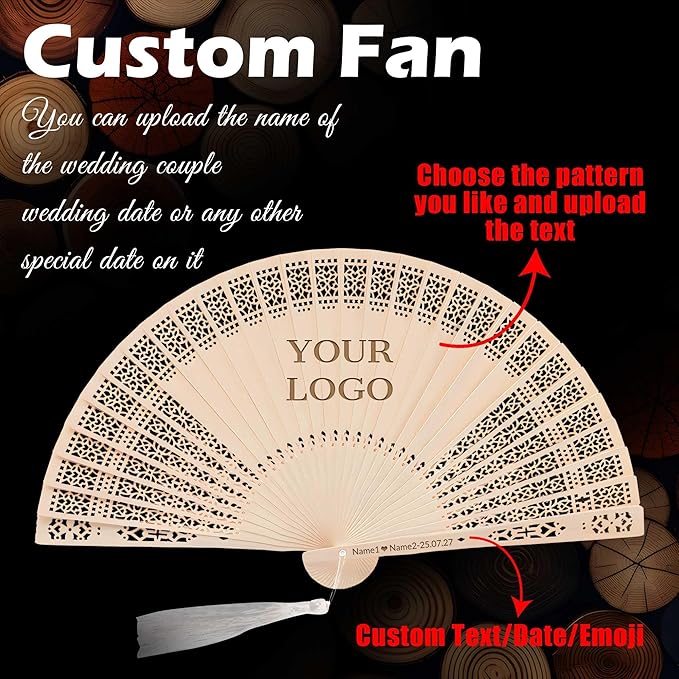 100 PCS Custom Fans Personalized Folding Fans for Line Dancing Wooden Hand Fan Wedding Favors Bulk Fans for Guests Party Event Use (Style16)