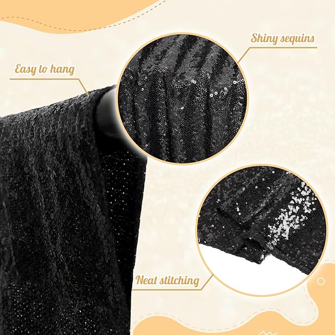 PartyDelight Sequin Backdrop Black Photography 6Ft x 8Ft Party Back Drop