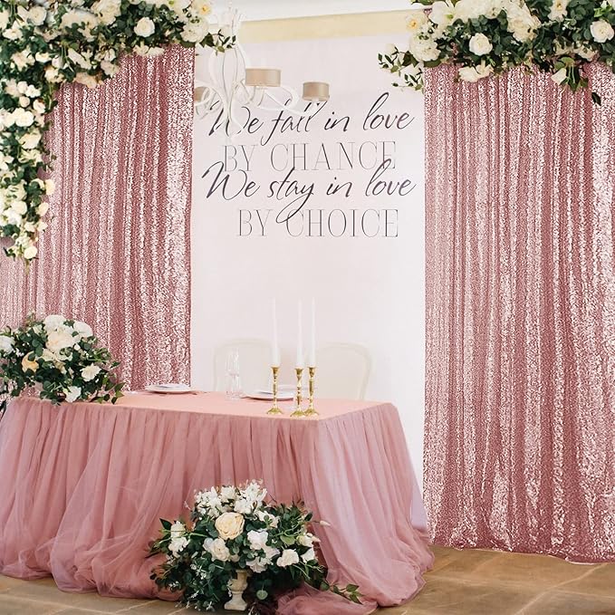Hahuho Rose Gold Sequin Backdrop Curtain, 4PCS 2FTx8FT Glitter Backdrop Curtain for Parties, Christmas, Wedding, Party Decoration（4 Panels, 2FT x 8FT, Rose Gold