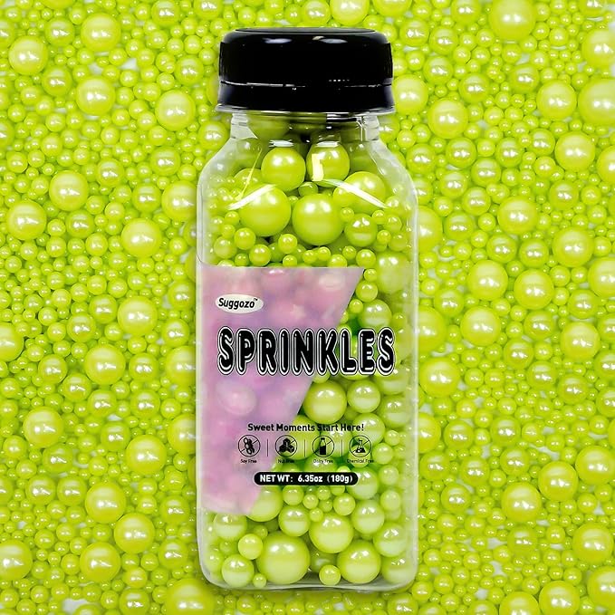 Edible Green Pearl Sprinkles, Sugar Pearls for Cake Decorating, 180g/6.35oz, Cupcake Toppers, Baking Cake Decorations, Cookie Decoration, Wedding Party Chirstmas Halloween Supplies