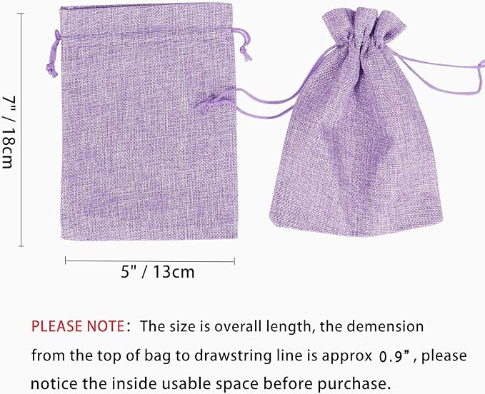 20pcs Burlap Bags 5 x 7, Linen Drawstring Gift Bags, Wedding Party Christmas Favor Bags Jewelry Candy Pouches Sacks (Light Purple)