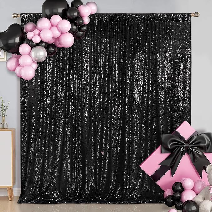 SquarePie Sequin Backdrop 20FT x 10FT Black Curtain Background for Wedding Halloween Party Christmas Decoration