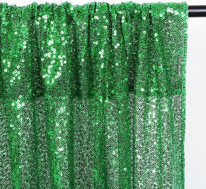 Eternal Beauty 4 PCS Sequin Backdrop Curtain, Sequin Wedding Backdrop for Christmas Party, Birthday (Green 2FTx8FT)