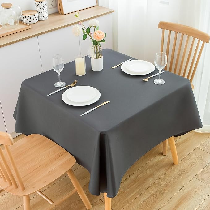 2 Pack Square Table Cloth 60X60 Inch Grey Washable Fabric Tablecloth Polyester Solid Dining Table Cover for Birthday Party Dinner Holiday Outdoor Indoor