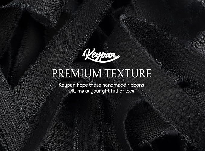 Black Ribbon 5/8" x 21 Yards with Frayed Fringe Fabric Cotton Ribbons for Gift Wrapping Wedding Invitations Flower Bouquet Baby Shower
