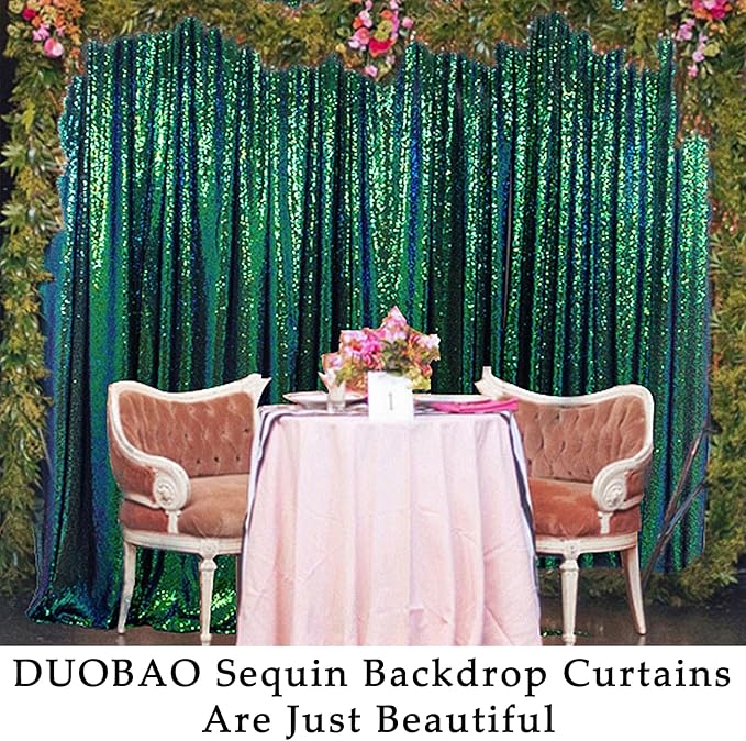 DUOBAO Iridescent Green Sequin-Backdrop-Curtain 1 Panel 10FTx10FT Colorful Green Sequin Backdrop 120-Inches for Photography Wedding Glitter Graduation Photo Backdrop