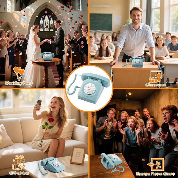 Guest Book Audio Wedding Phone,Record Voice Messages,Retro Guest Book for Wedding or Birthday Party Message Voicemail,Save The Blessings of Your Relatives and Friends（Blue）