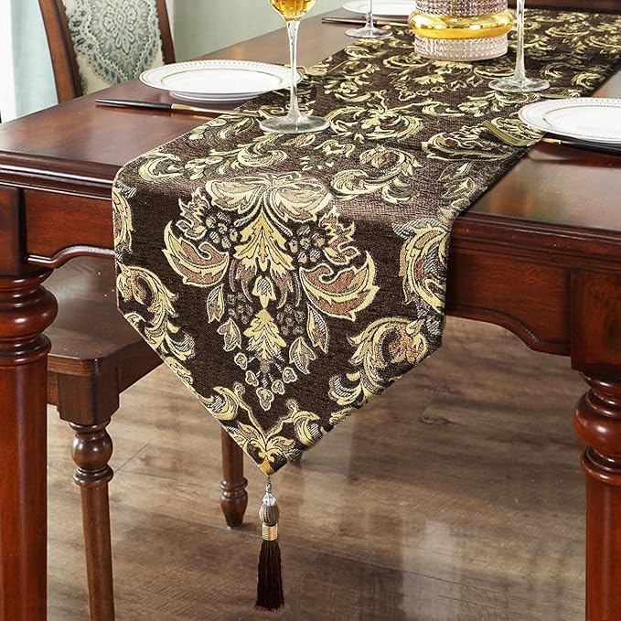 108" Table Runners Centerpiece for Dining Room Dresser Party Banquet Holiday Decorations -Dark Brown