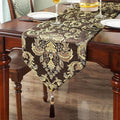 Sophisticated Jacquard Dark Brown Chenille Table Runner with Bling Gold Embroidered 13x84 inches