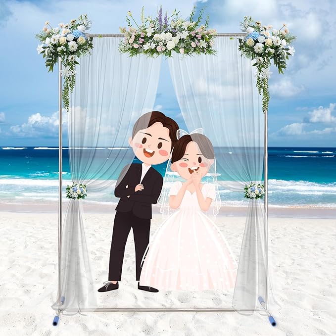 Backdrop Stand Metal 7*4FT Square Arch, Heavy Duty Rustproof Frame with Wide Legs for Wedding/Party Decor, Easy Assemble & Reusable (3 Sizes, Silver)