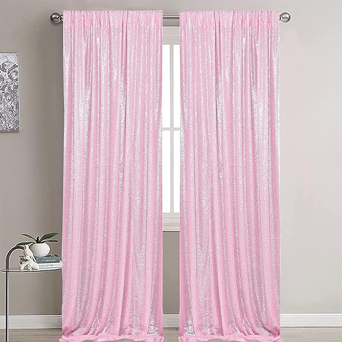 Pink Sequin Backdrop Curtains 2FTX8FT 2 Panels Sparkly Background Drapes for Backdrop Party Birthday Wedding Decor