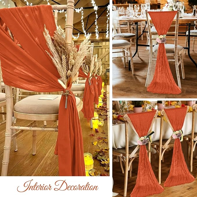 36 Pcs Burnt Orange Cheesecloth Chair Sashes, 16 x 108 inch Gauze Fabric Washable Chair Sashes Bows Designed for Aisle Decorations Universal Chair Cover Decor for Wedding Reception Party Banquet