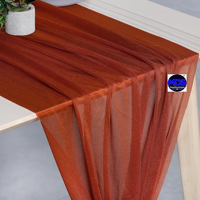MDS Halloween Chiffon Table Runner - 20 Pack, 29 x 170 Inches, 14ft Each - Sheer Spooky Table Runners for Haunted House Parties, Trick-or-Treat Tables, Witchy Décor, Wedding & Events - Terracotta