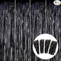 BEISHIDA 4 Pcs Black Door Streamers Tinsel Curtain Party Streamers Backdrop Fringe Foil Wall Background for Birthday Halloween Christmas Wedding Party Decoration(3.28 ft x 6.56 ft)