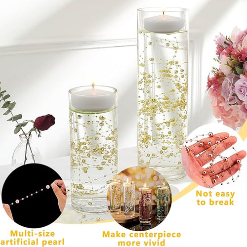 100 PCS Artificial Floating Beads for Centerpieces Vases, White 8+3mm String Beads for Wedding Party Faux Pearl String for Decorating, String Pearls for Crafts Vase Filler
