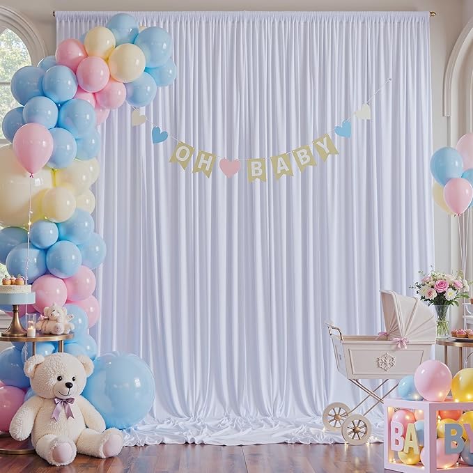 50×12ft Wrinkle Free White Backdrop Curtain, Soft Silky Draping Wedding Drapes for Backdrop 10 Panels 12 ft Long Backdrop Curtains for Birthday Baby Shower Photo Photography Background Cloth