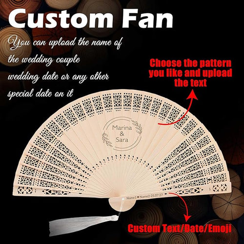 100 PCS Custom Fans Personalized Folding Fans for Line Dancing Wooden Hand Fan Wedding Favors Bulk Fans for Guests Party Event Use (Style09)