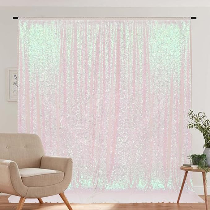 PartyDelight 6ftX7ft Iridescent Sequin Backdrop Curtain Photo Booth for Wedding Party Birthday Decoration