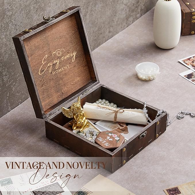AW BRIDAL Wedding Keepsake Box for Memories, Engraved Wooden Decorative Box, Bridal Shower Presents for Bride Bachelorette, Wedding Gifts for Couples, Engagement Gift for Newly Engaged Couple