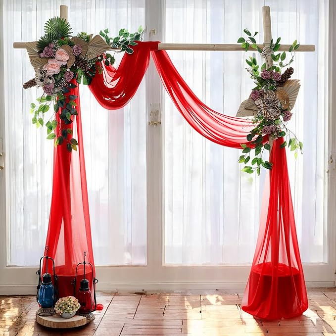 MDS Halloween Chiffon Draping Fabric - 2 Panel, 30" Wide x 20ft Long - Sheer Spooky Arbor & Canopy Drapery for Haunted House Backdrops, Party Ceilings, DIY Costumes & Themed Events - Red