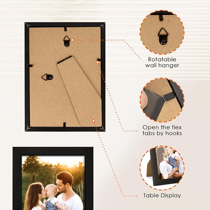 FIXSMITH 4x6 Picture Frame Set of 2, 4x6 Photo Frames with HD Plexiglass for Wall Hanging or Tabletop Display, Black
