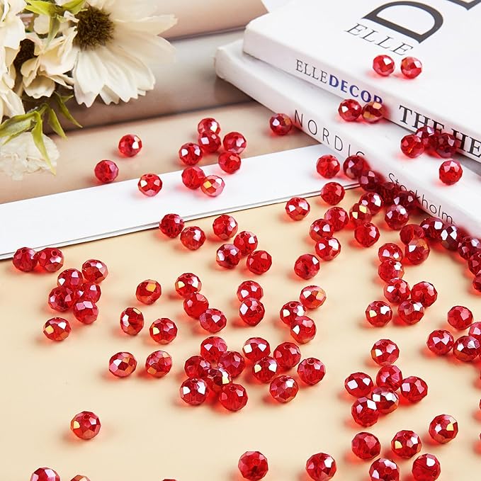 460Pcs 8mm Crystal Glass Beads for Jewelry Making Beads for Bracelets Necklace Pendants Making Supplies(Red)
