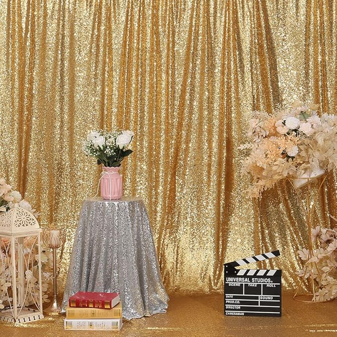 SquarePie Sequin Backdrop 10FT x 10FT Gold Curtain Background Wedding Party Decoration