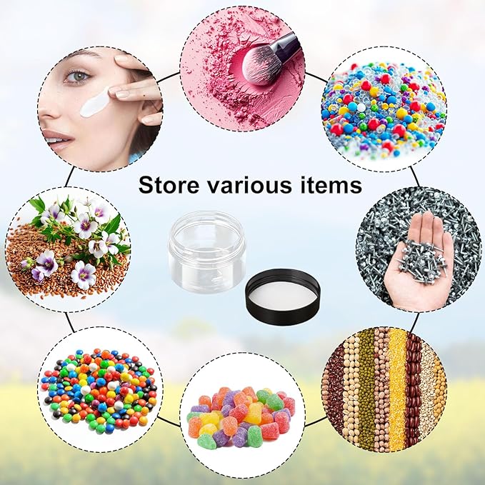 96 Packs 3.5 OZ Transparent Plastic Jars with black Lids, Body Butter Containers, Cosmetic Containers jars for Kitchen Ingredients, beads, sequins, Lotion, Cream, DIY Crafts and More by KUKLIPJIM.