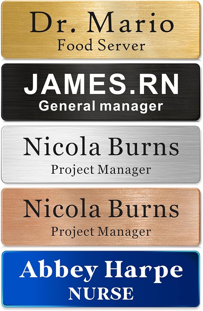 Magnetic Name Tags Personalized - Metal Engravable Name Badges with Pin or Strong Magnetic Backing for Teachers, Kids, Business, 1x3 Inch (Rose Gold, Design 1)