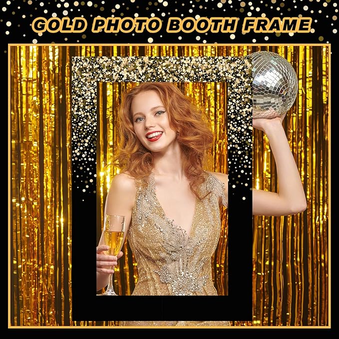 Upgraded 32 x 24 Inch Large Photo Booth Props Picture Frame Vintage Photo Frame Friends Selfie Props for Wedding Mexico Birthday Bachelorette Graduation Party Supplies(Black and Gold Style)