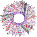 10M/32Ft Triangle Bunting Banner, 36 Pcs Cotton Fabric Flags Pennant Garlands for Birthday Party, Wedding, Baby Shower, Outdoor and Home Decorations (Purple)