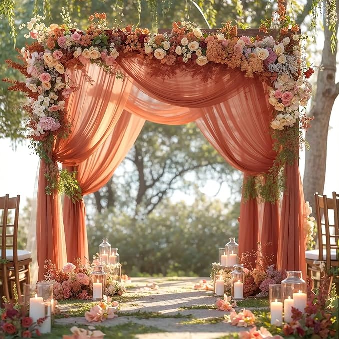 Wedding Arch Draping Fabric, 1 Panel 28" x 19Ft Terracotta Wedding Arch Drapes Sheer Backdrop Curtain for Wedding Ceremony Party Ceiling Decor