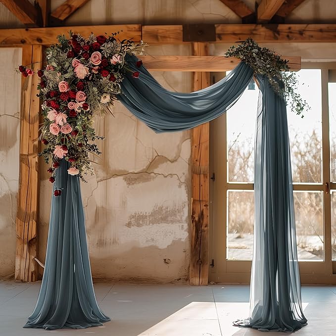 Wokceer Wedding Arch Draping Fabric Grey Blue 6 Panels 28.7" x 20FT Sheer Drapes Backdrop Arch Draping Fabric for Wedding Ceremony Birthday Party Bridal Shower Decoration