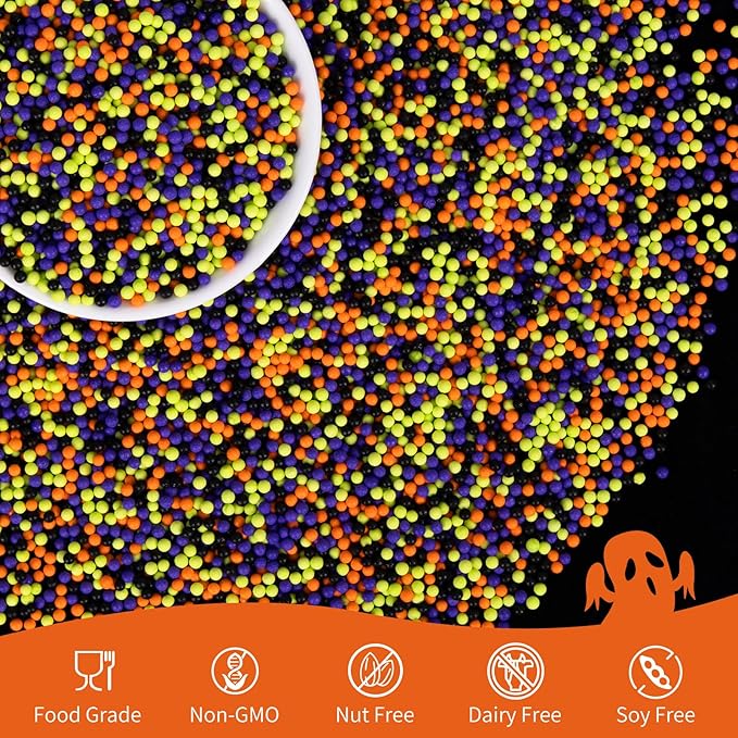 Halloween Edible Pearl Sprinkles,Nonpareils Purple Black Green and Orange Mix,Cute Pearls Cake Candy,Mini Sugar Sprinkles for Decorations Baking,Cake Ice Cream Cookies Cupcake Toppe Chocolate,Birthday Halloween Christmas Supplie 130g/4.58oz