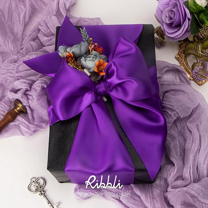 Ribbli Purple Satin Ribbon 4 Inch Wide Purple Ribbon for Wedding Chair Sash Grand Opening Ceremony Big Bows Gift Wrapping Floral Crafts Cake Decor-Double Faced Satin Continuous 10 Yards