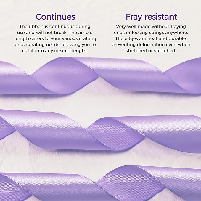 Light Purple Satin Ribbon 1 inch X Continuous 100 Yards, Single Face Polyester Ribbon Perfect for Gift Wrapping, Flower Bouquet, Wedding Decor, Crafts, Bow Making, Sewing and More