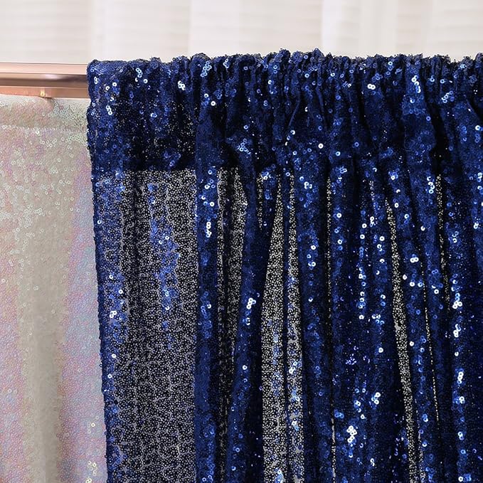 Poise3EHome Blue Sequin Backdrop,10FT x 10FT Sequin Photography Backdrop Curtain for Party Decoration, Navy Blue