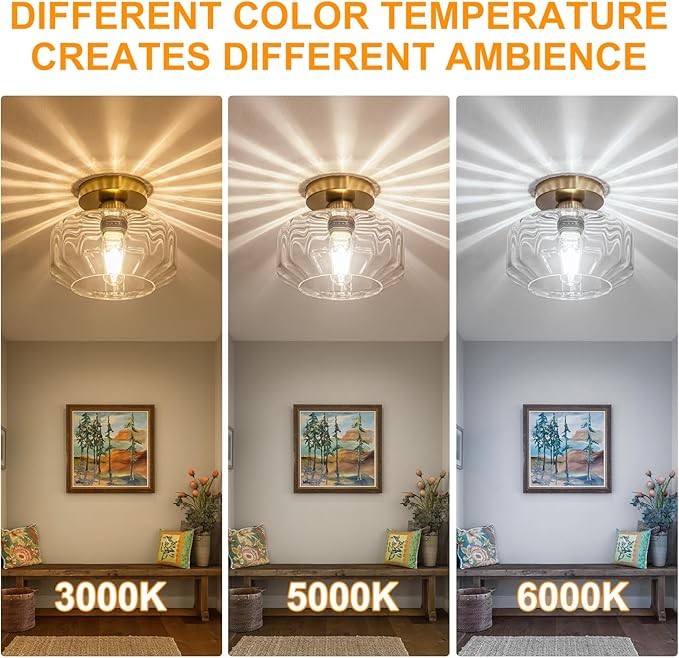 Gold Flush Mount Ceiling Light Modern - Hexagonal Diamond Faceted Glass, 50% Brighter 1200LM LED, Low-Profile for Kitchen/Hallway/Entryway, Tool-Free Installation (Brushed Gold Finish)
