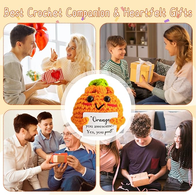 Emotional Support Crochet Orange,Lovely Gift for Kids,Friends,Mom,Dad,Grandpa,Grandma,Colleagues,Classmates,Graduation Gift,Positive Orange,Home Office Decoration