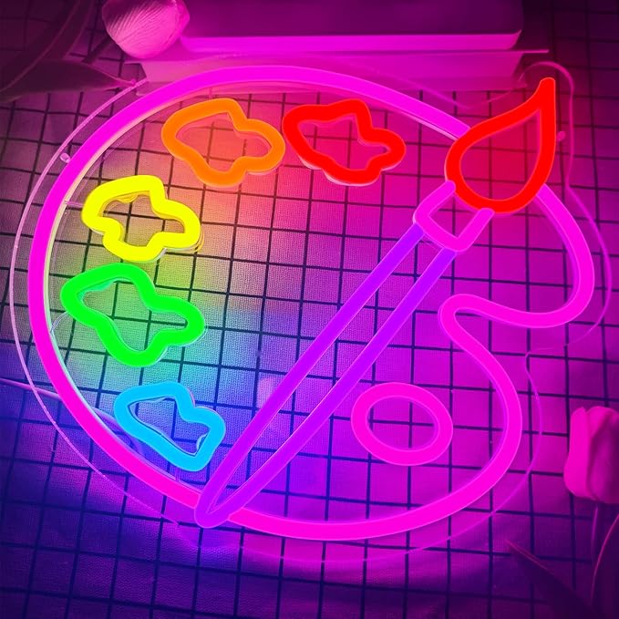 Paint Palette Neon Sign Art Studio Room Led Lights Dimmable Led Signs for Bedroom, Light Up Signs for Art Classroom Studio Drawing Room Paint Party Decorations