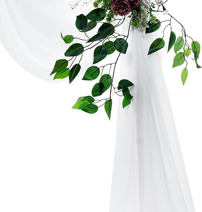 VDS Pack of 3 Panel (30 Inch X 20 Feet) Wedding Arch Draping Fabric Sheer Chiffon Fabric Drapery for Wedding Ceremony Reception Swag Backdrop Canopy Chuppah ARBO Altars Decoration (White)